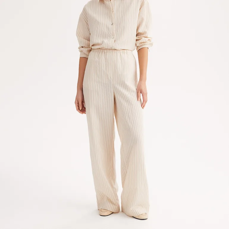 Striped Seersucker Loose Fit Wide Leg Trousers - 1