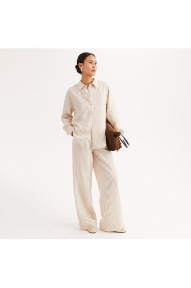 Striped Seersucker Loose Fit Wide Leg Trousers