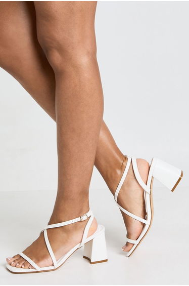 Mid Block Cross Front Strappy Heels - white