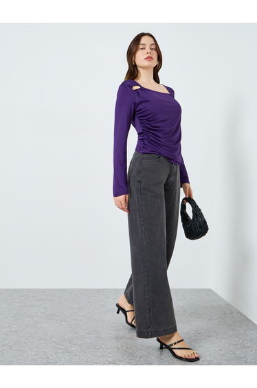Women Asymmetric Neck Knit Top