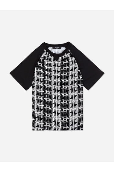Balmain Boys Monogram Logo T-Shirt in Black