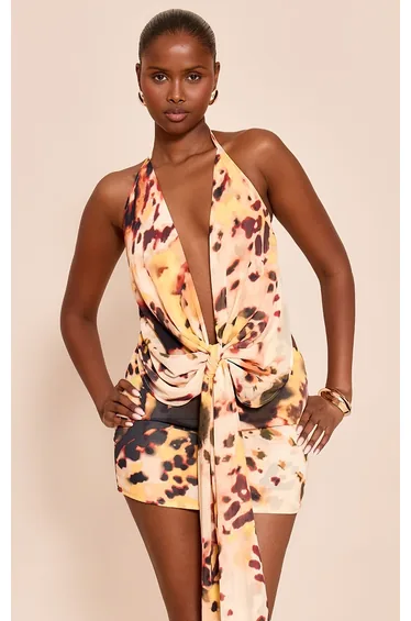 Multi Abstract Chiffon Mini Skirt