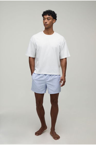 Oversized Boxy T-Shirt & Boxy Stripe Short Lounge Set - blue