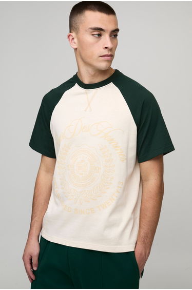 Boxy Collegiate Varsity Raglan T-Shirt - ecru