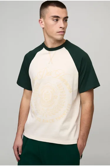 Boxy Collegiate Varsity Raglan T-Shirt - ecru
