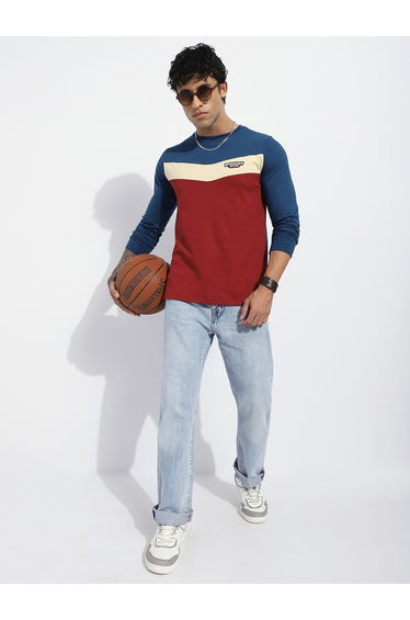 Men Regular Fit Cut and Sew Panel T-Shirt