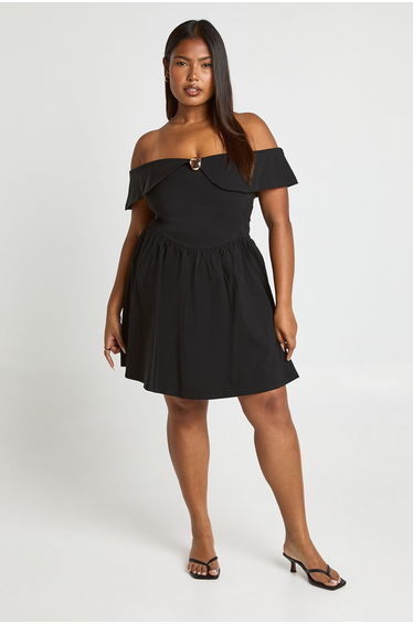Plus Gold Trim Bardot Skater - black