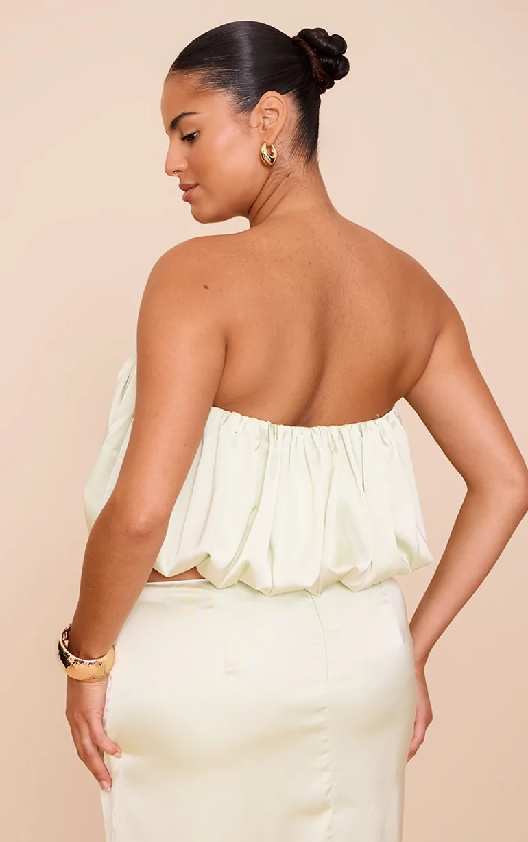 Plus Mint Green Satin Puffball Bandeau Top - 2