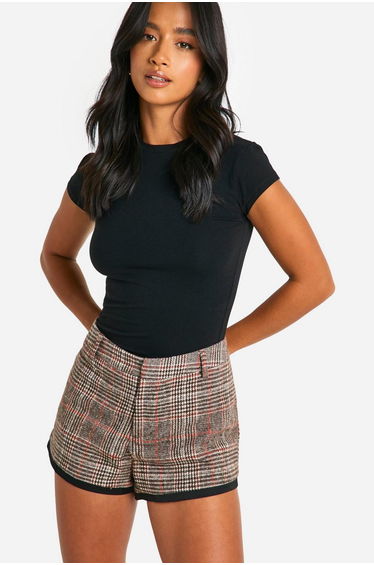 Petite Wool Look Check Micro Short