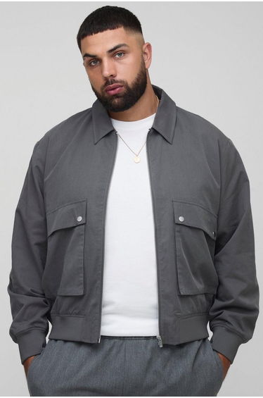 Plus Technical Utility Cargo Pocket Harrington Jacket - grey