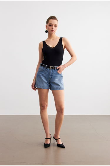 Women's Black Strappy Lace Camisole Blouse
