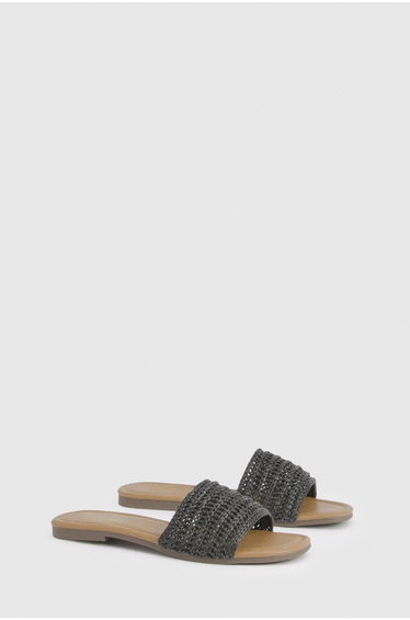 Crochet Square Toe Sliders - black