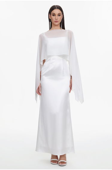 Sinai Elegant Flowy Sleeveless Chiffon Cape Maxi Dress