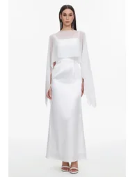 Sinai Elegant Flowy Sleeveless Chiffon Cape Maxi Dress