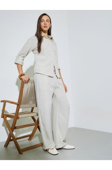 Linen Like Shirt and Wide Leg Pants Set