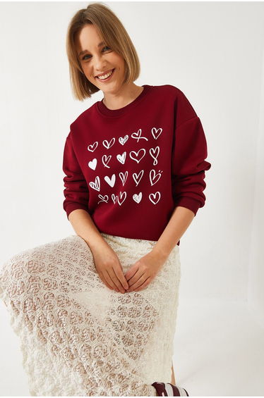 Women's Heart Printed Basic Sweatshirt