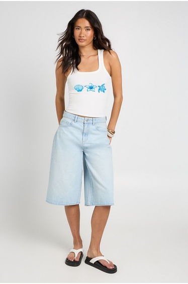 Shell Print Ribbed Vest - white