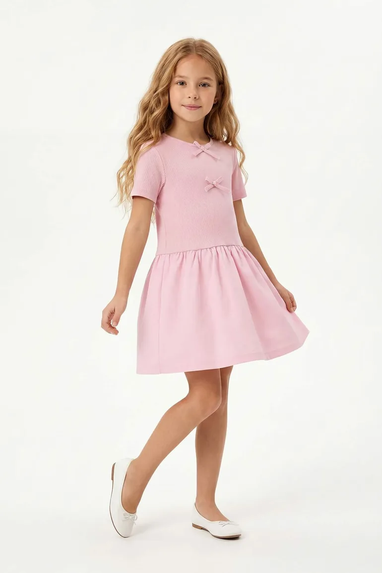 Pink Girl Child Short / Mini Straight Knitted Dress