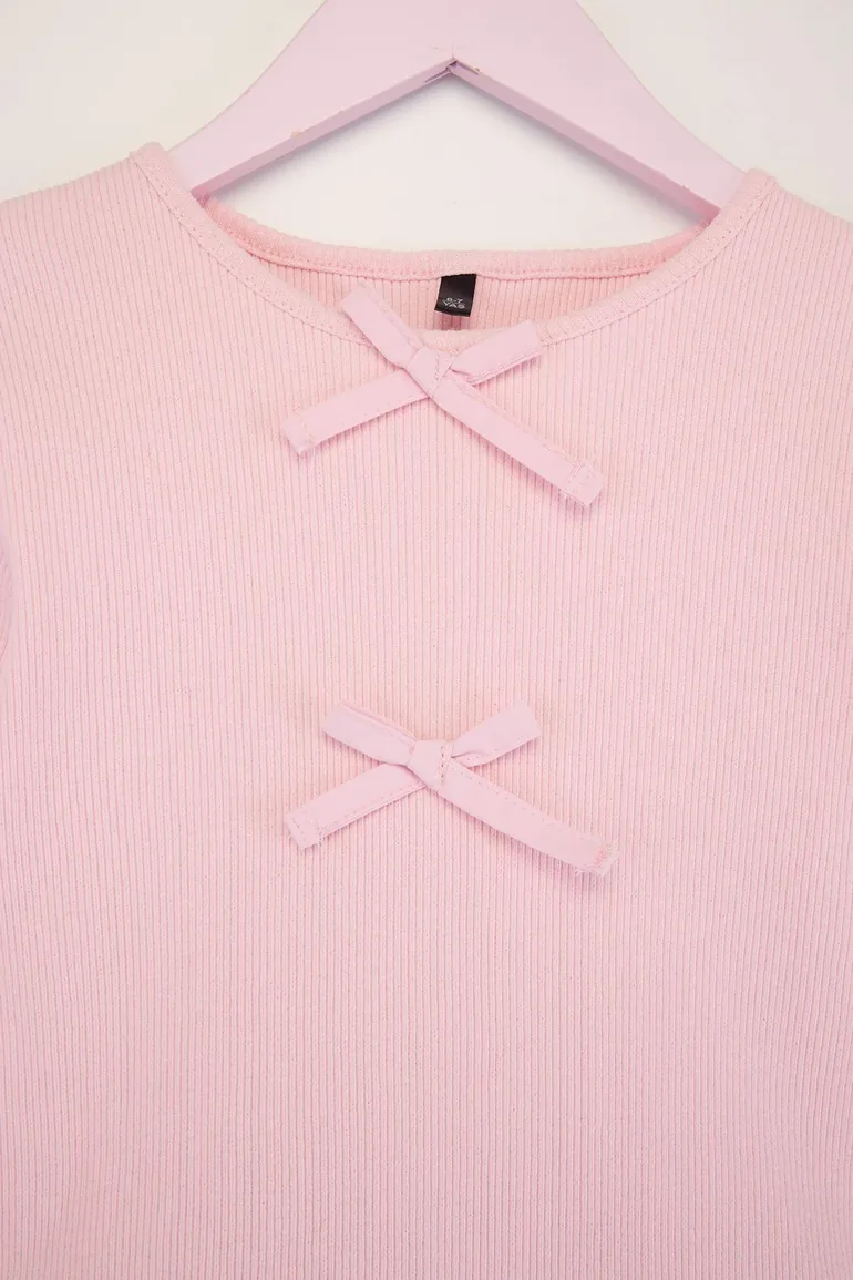 Pink Girl Child Short / Mini Straight Knitted Dress - 2