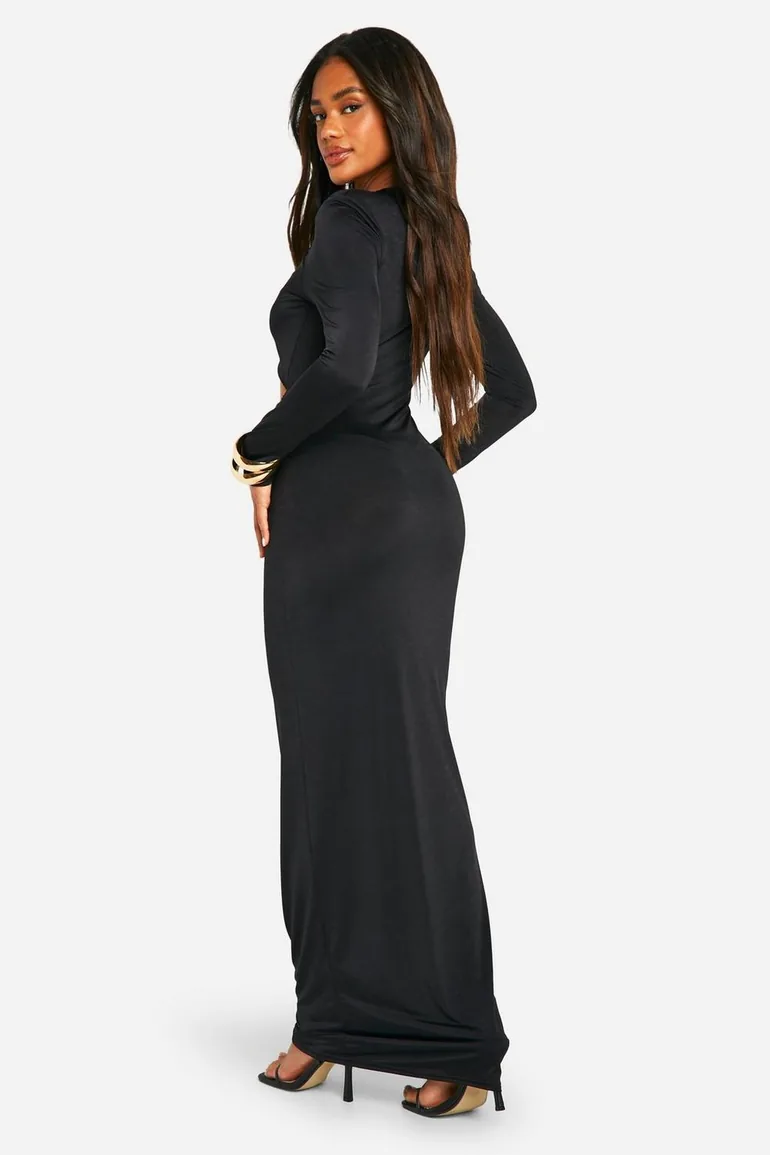 chinese dress ladies Angioletta Black Maxi Dress | Rhinestone Embellishments, Ruched Detailing