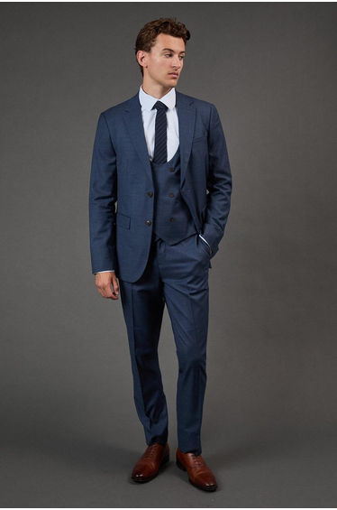 Dark Blue Brushed Slim Fit Suit Jacket