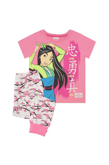 Mulan Girls Loyal Brave True Pyjama Set - Pink