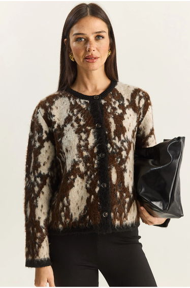 LUCCI Jacquard Patterned Long Sleeve Button Cardigan