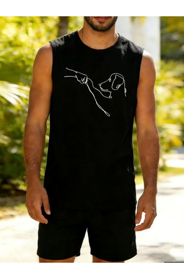 Men Black Graphic Print Round Neck Tank and Shorts Co-Ords