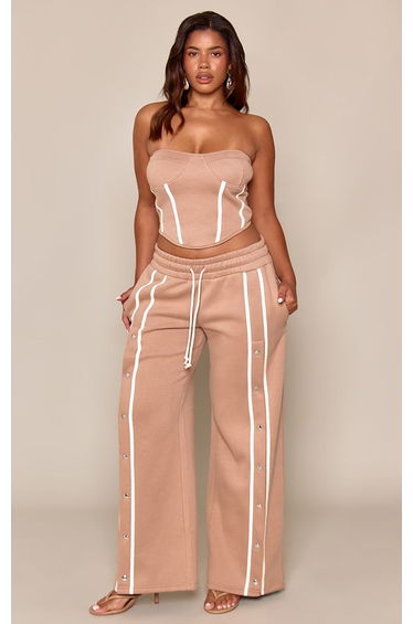 Shape Taupe Popper Detail Straight Leg Joggers