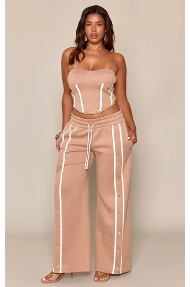 Shape Taupe Popper Detail Straight Leg Joggers