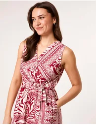 Sleeveless Leaf Print Jumpsuit - 2