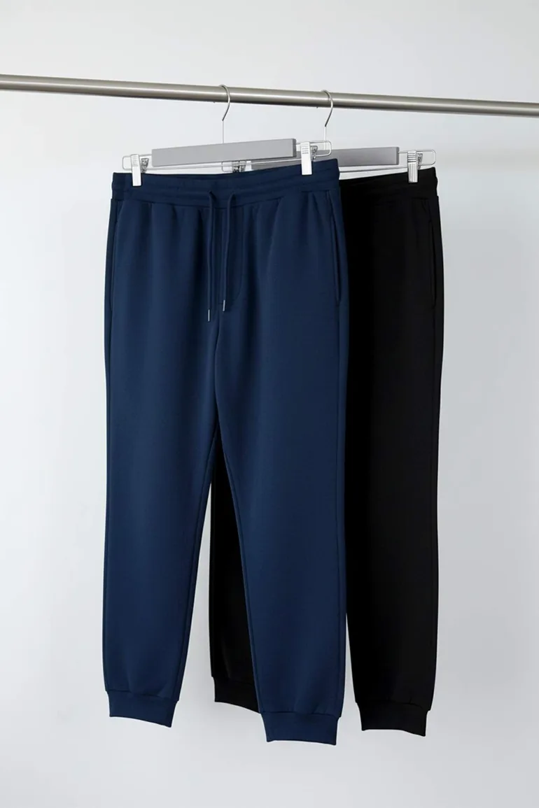 Plus Size Black-Navy Regular Fit Elastic Cuffed Shirred Sweatpants - 6