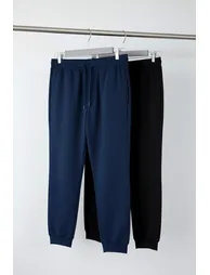 Plus Size Black-Navy Regular Fit Elastic Cuffed Shirred Sweatpants - 6