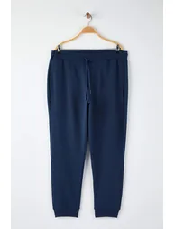 Plus Size Black-Navy Regular Fit Elastic Cuffed Shirred Sweatpants - 7