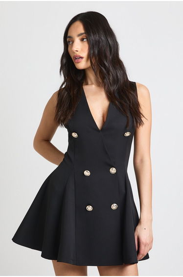 Fit & Flare Tailored Blazer Dress - black