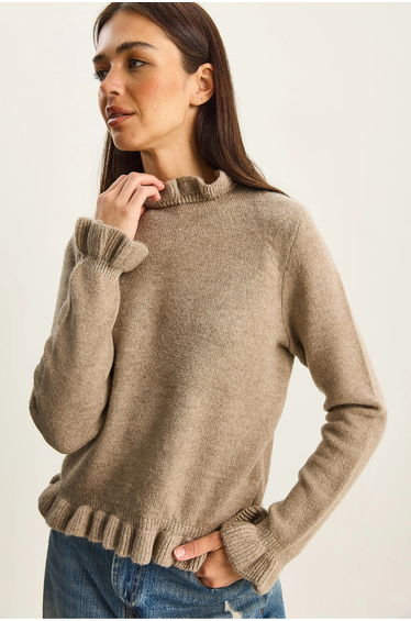 LUCCI Frilly Half Turtleneck Buttoned Knit Sweater