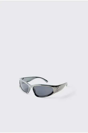 Plastic Silver Lens Racer Sunglasses - silver grey