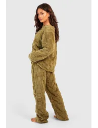 Checkerboard Fleece Jumper And Trouser Set - green - 1