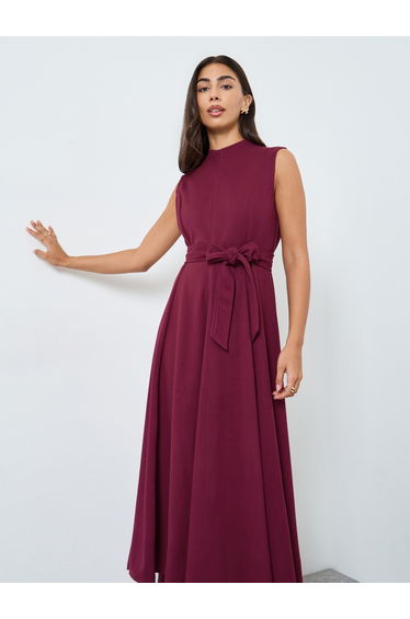 Maroon Sleeveless A-Line Maxi Dress
