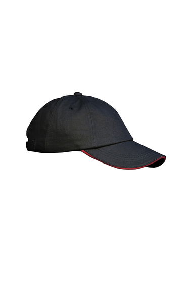 Result Unisex Low Profile Heavy Brushed Cotton Baseball Cap With Sandwich Peak - Black/Red