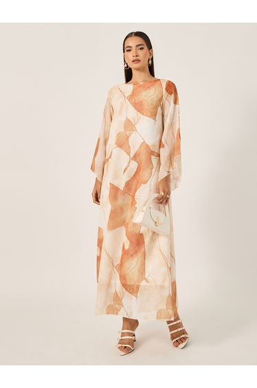 Maxi Jalabiya with Leaf Print