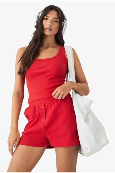 DSGN Studio Script Embroidered Rib Boxer Short - red