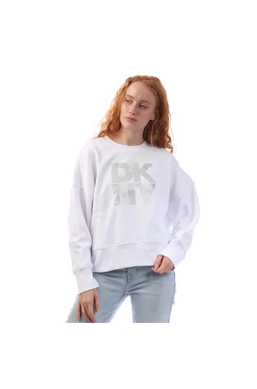 سويتشيرت دكني أبيض بأكمام طويلة