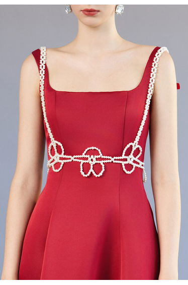 Hand-Beaded Flower Pearl Waist Body Chain for Prom Evening Party & Birthday Gala