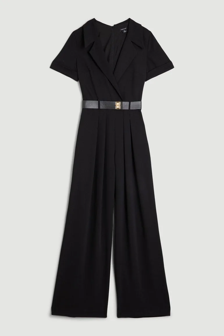 Soft Tailored Belted Pleat Wide Leg Jumpsuit - 3