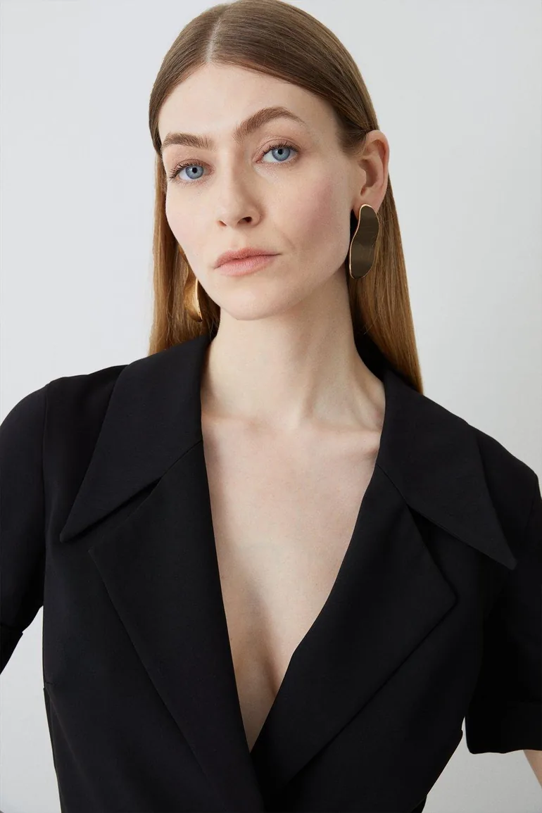 Soft Tailored Belted Pleat Wide Leg Jumpsuit - 1