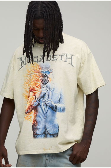 Oversized Megadeth Acid Wash License Print T-shirt - ecru