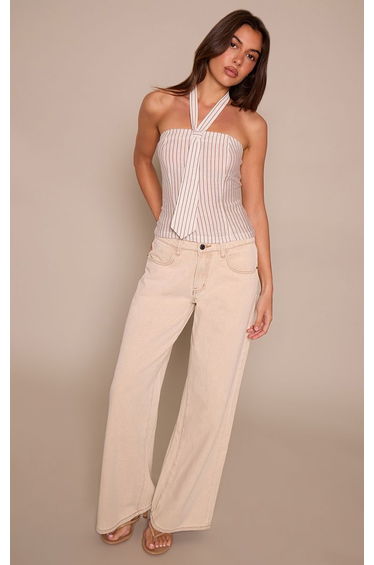 Brown Stripe Woven Tie Detail Bandeau Top