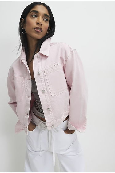 Pink Denim Pocket Front Jacket