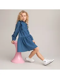 Ruffled Denim Dress - 4